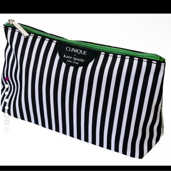 KATE SPADE X CLINIQUE  Black and White Striped Cosmetic Bags - Picture 1 of 9